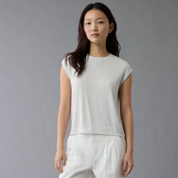 AE XL Light Heather Gray Ribbed Soft Crewneck Cap Short Sleeve Sexy Muscle Tee - Picture 3 of 12